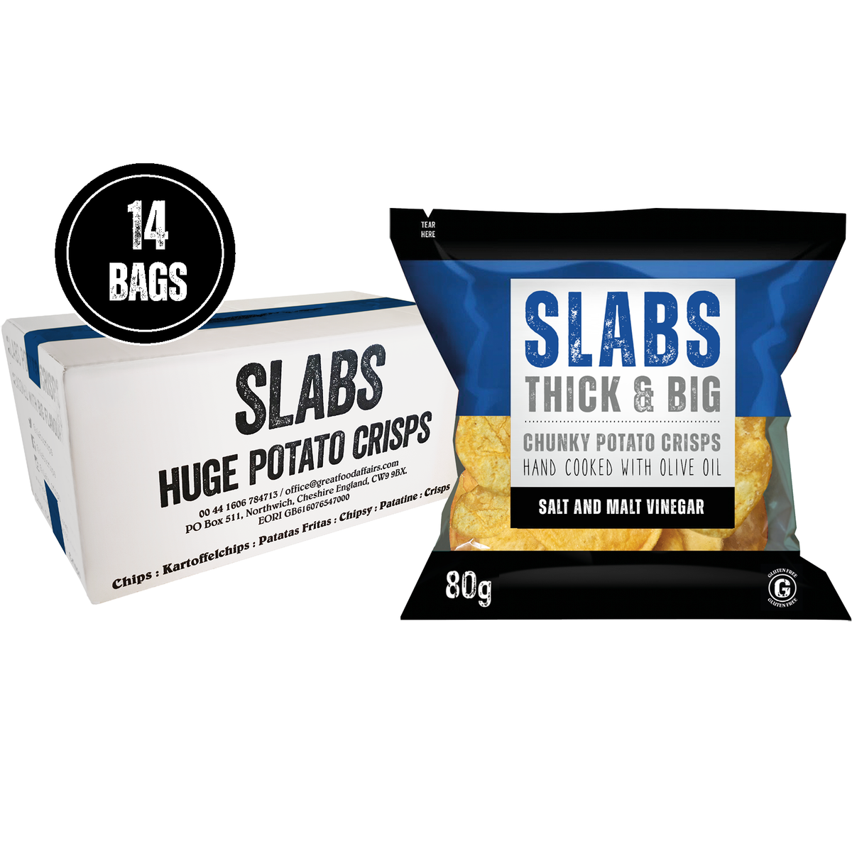 SLABS SALT & MALT VINEGAR 80g (2.8oz) box of 14 bags