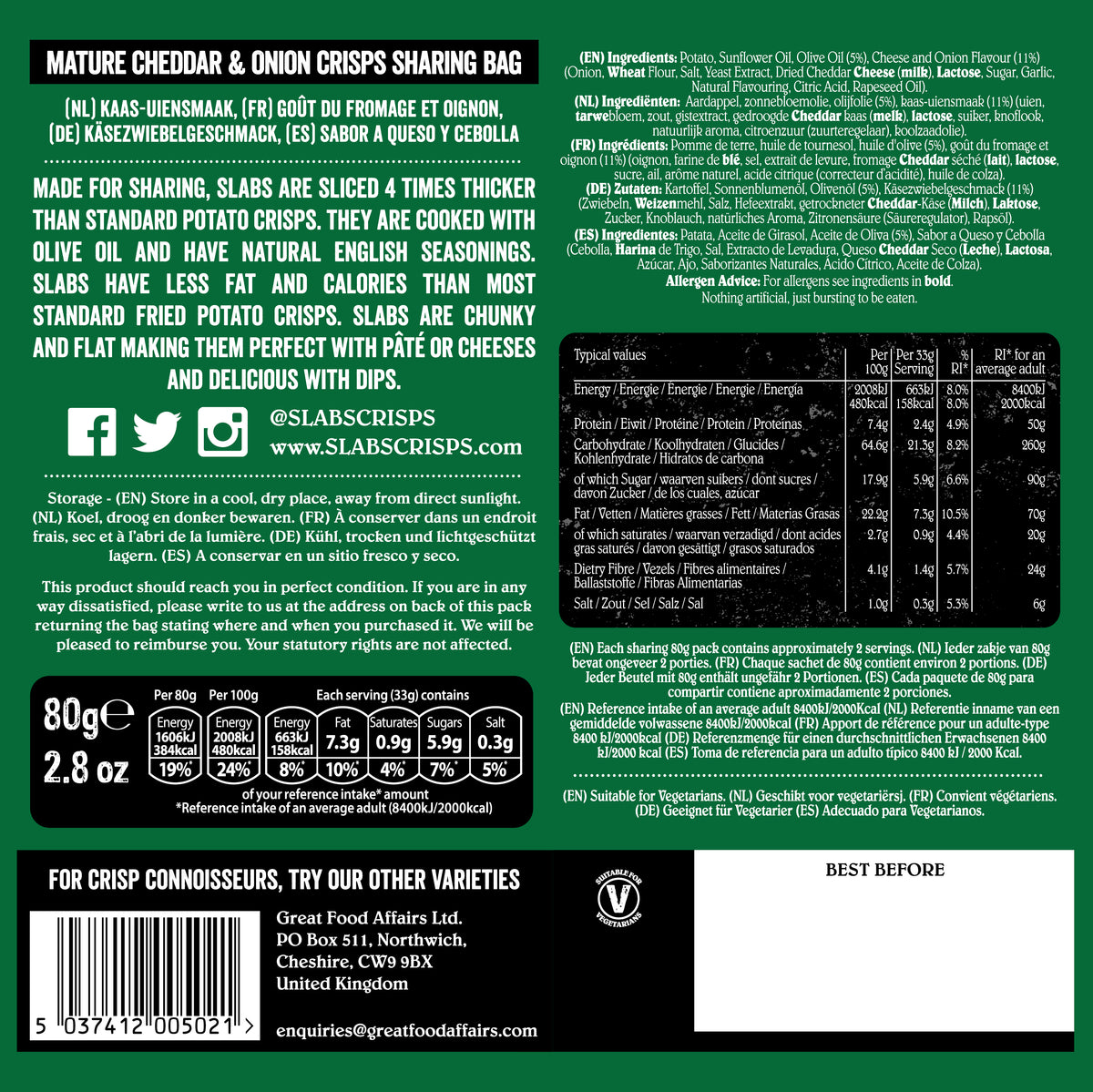SLABS CHEESE & ONION 80g (2.8oz) big bag