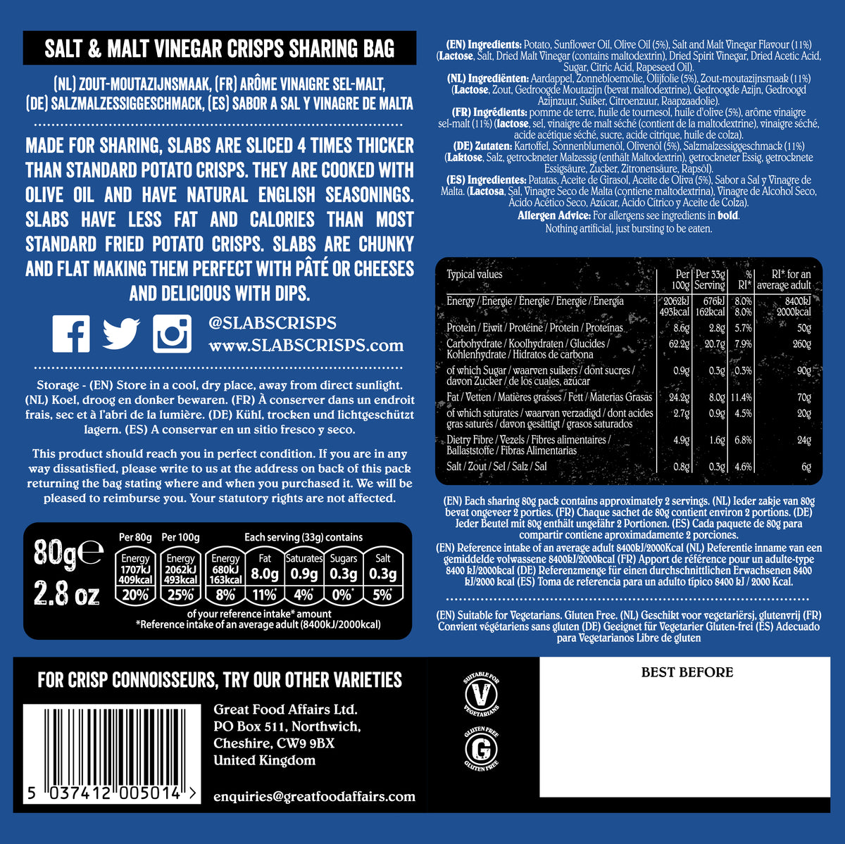 SLABS SALT & MALT VINEGAR 80g (2.8oz) big bag