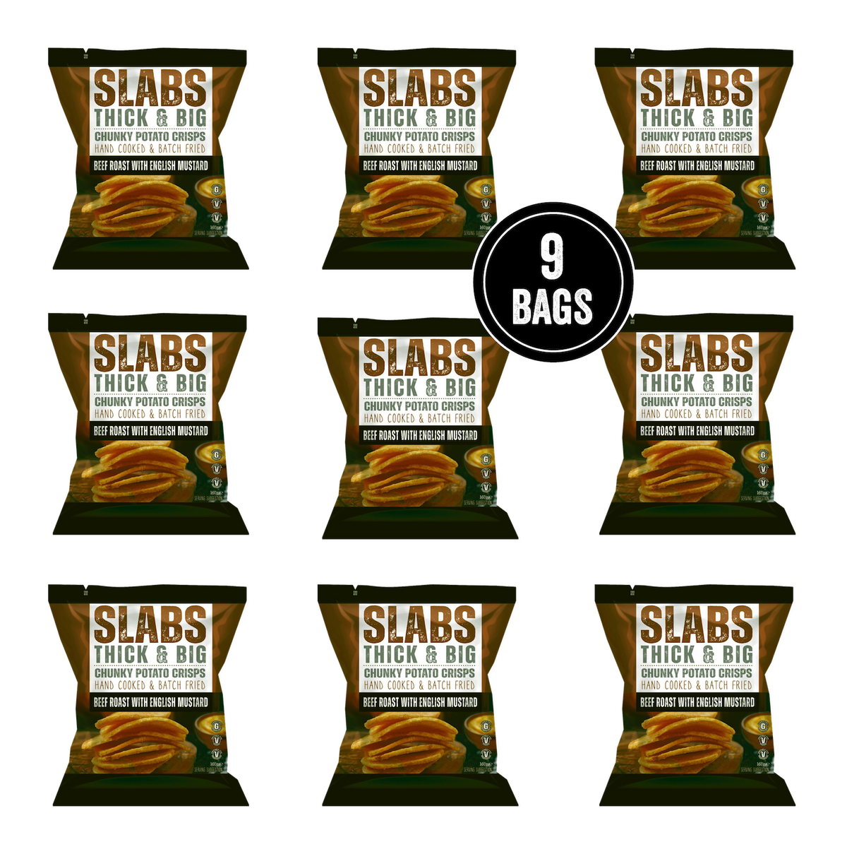 SLABS BEEF ROAST & ENGLISH MUSTARD 160g (5.6oz) mega box of 9 bags