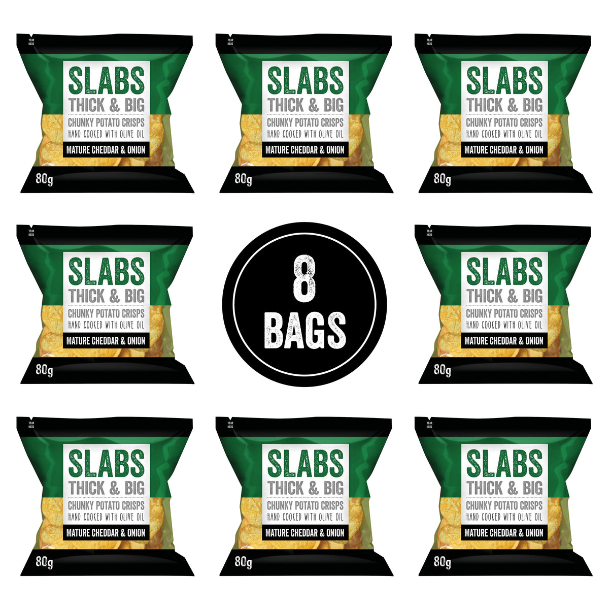 SLABS CHEESE & ONION 80g (2.8oz) box of 8 bags for a Tenner