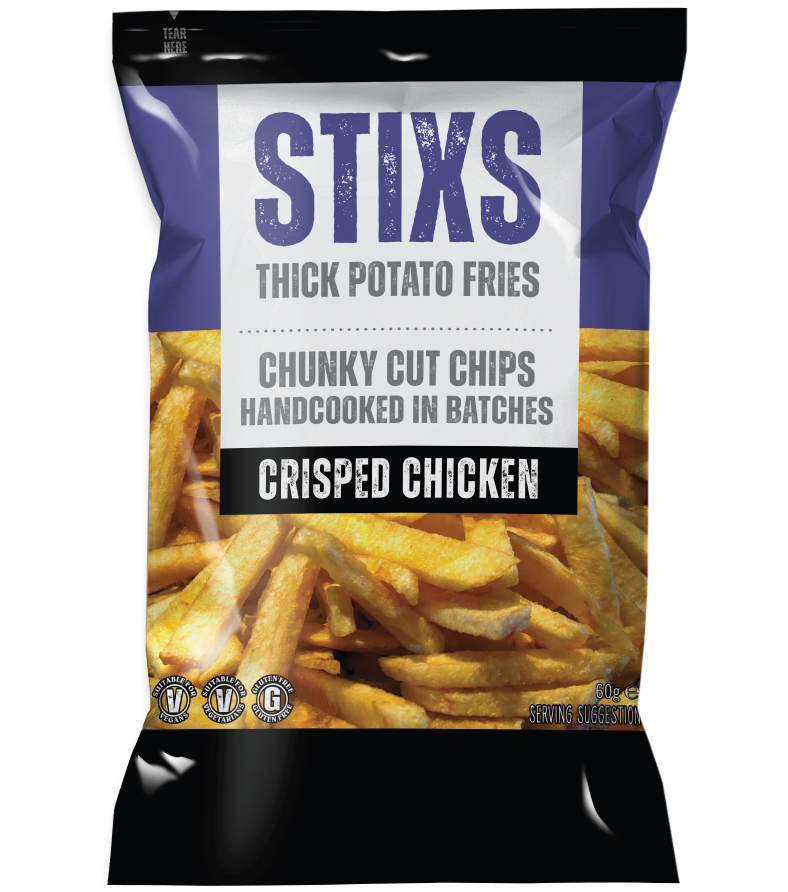 STIXS CHUNKY POTATO CHIPS CRISPED CHICKEN 60g (2.1oz) bag